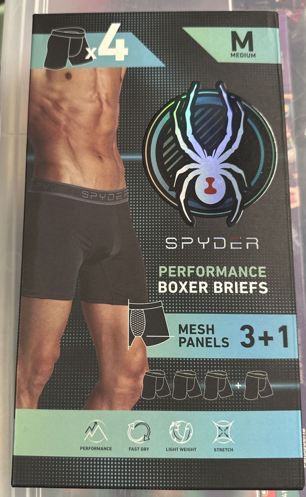 4 Pck SPYDER MEN MESH PERFORMANCE STRETCH Boxer Briefs BLACK Medium Large XLarge