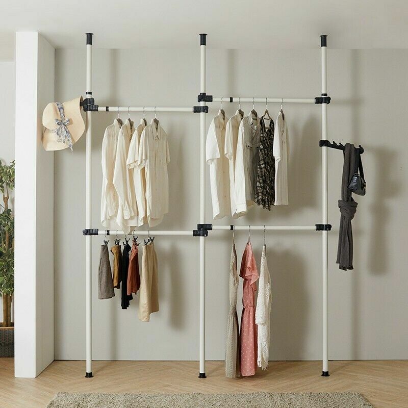 3x4 Heavy Duty Adjustable Garment Rack Clothing Pole Closet Rod Organizer IVORY