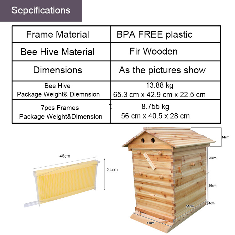 7 Upgraded Bee Frames + Auto Beehive Hive Box Beekeeping Brood Cedarwood Houses