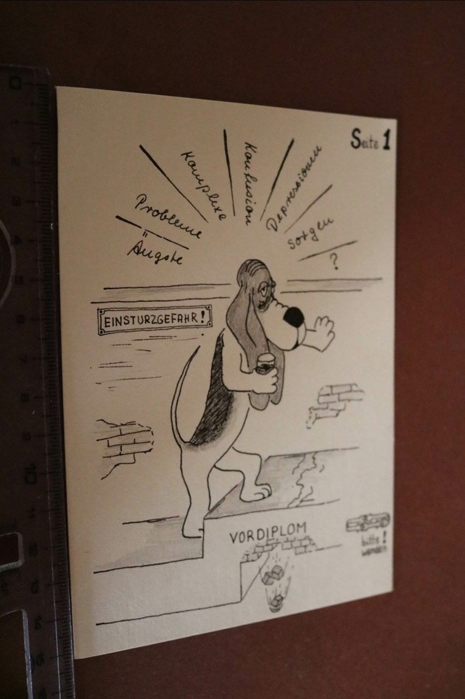 Great old card - hand drawing - dog - thesis?  Age ???