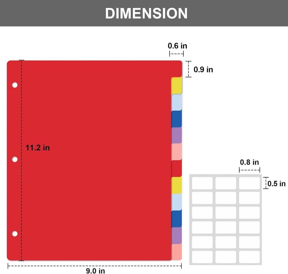 12 Tab Binder Dividers Multicolor Notebook Folder Dividers for 3 Ring Binder