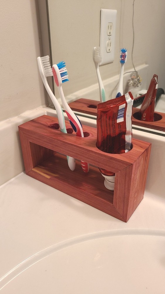 Natural wood toothbrush & paste holder