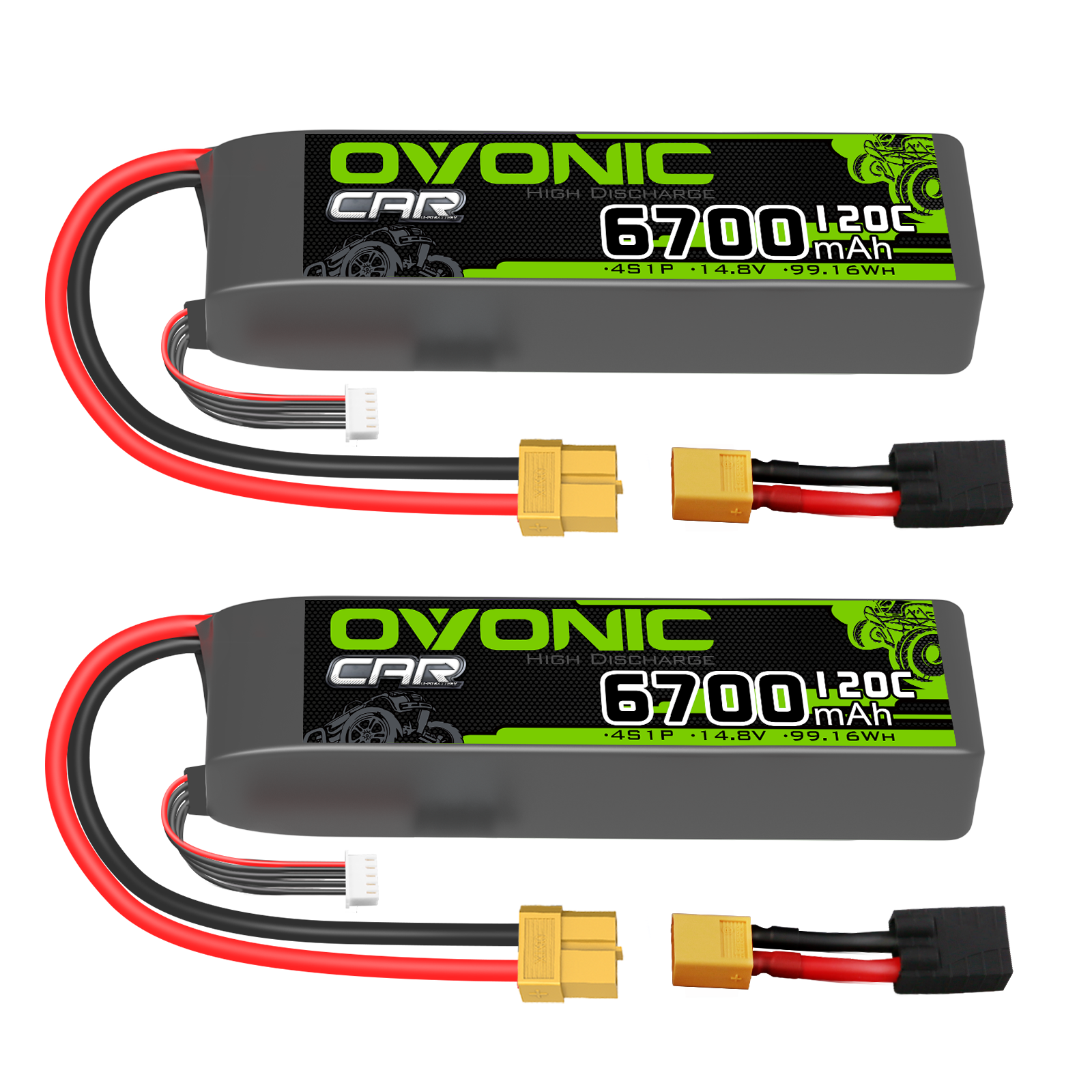 2X Ovonic 14.8V 120C 4S 6700mAh LiPo Batteries XT60-TRX for Trx xmax RC Car boat