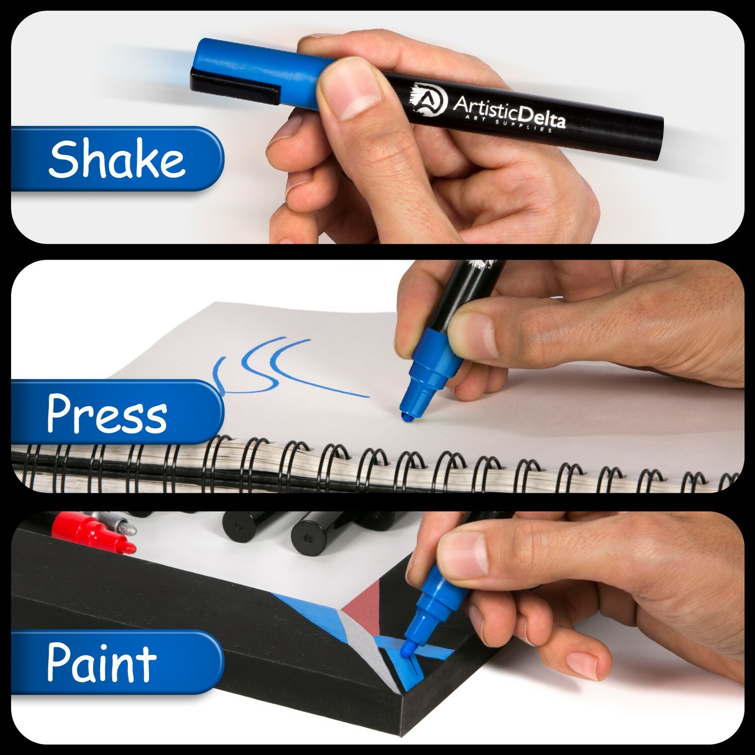 Paint Markers Set of 12 Medium Point Oil-based Art Pens w/Durable Case