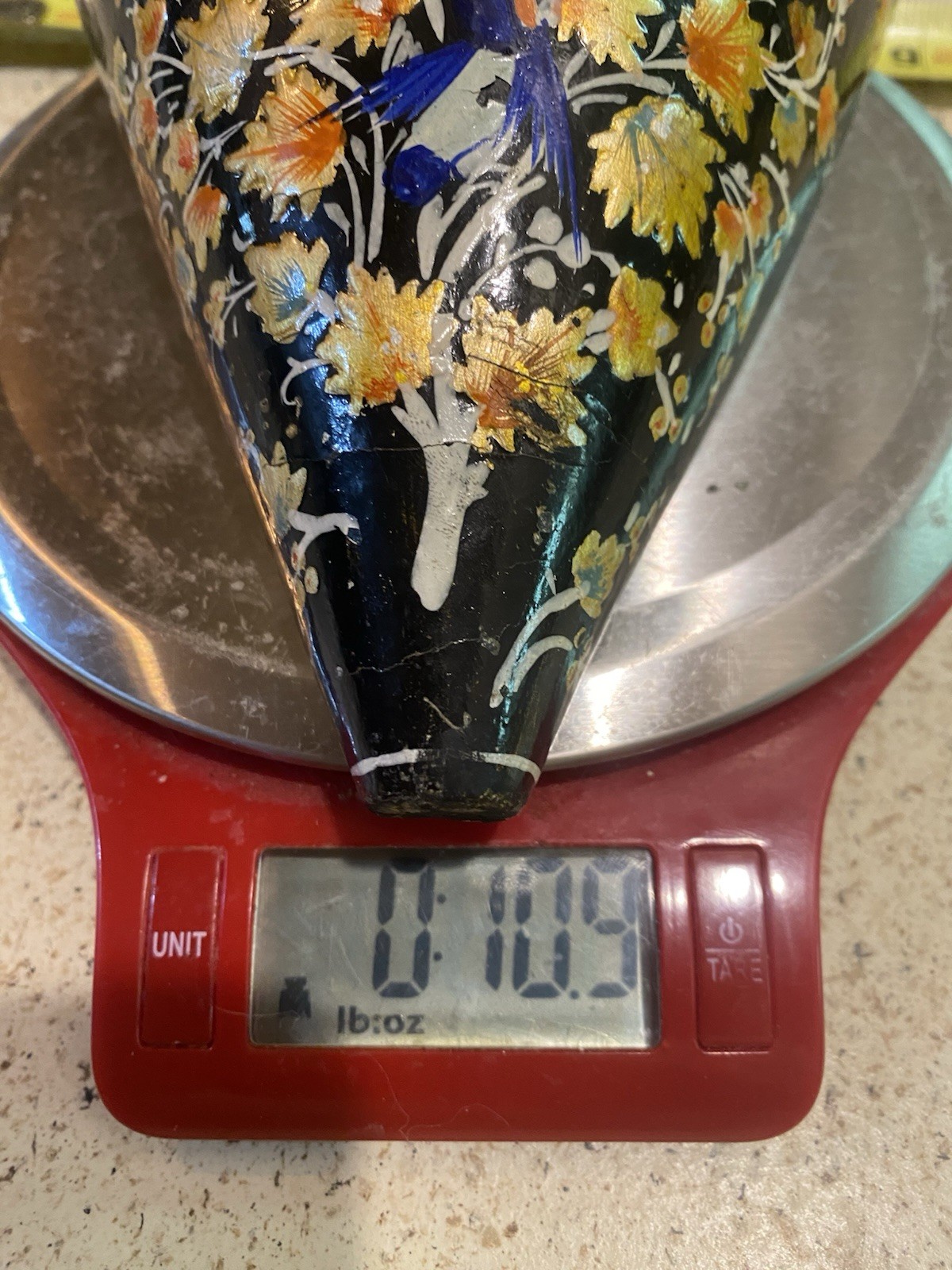 Set Of VINTAGE ASIAN CHINOESERIE BLACK LACQUER WALL POCKETS Orange Florals Birds