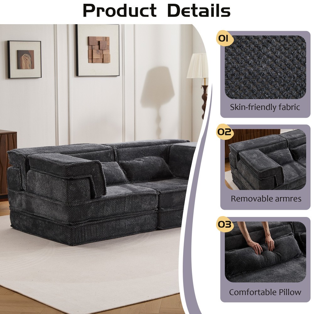 Modular Sectional Sofa w/ Memory Foam, Convertible Loveseat, Dark Grey