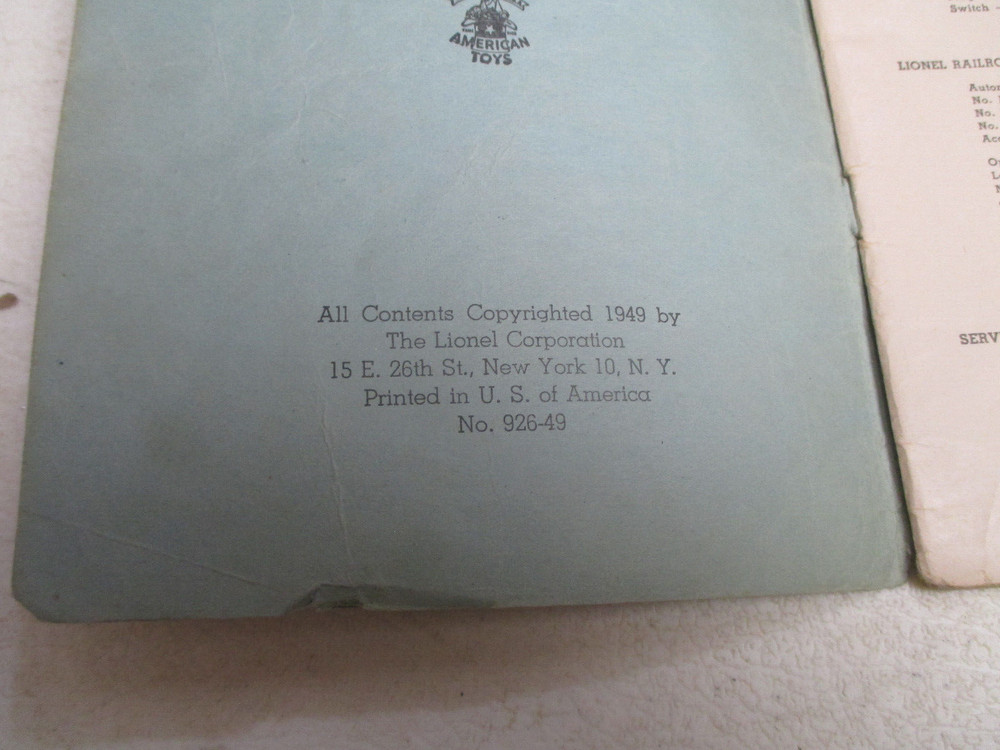 "Lionel Trains instructions for assembling & operating" Booklet from 1949.