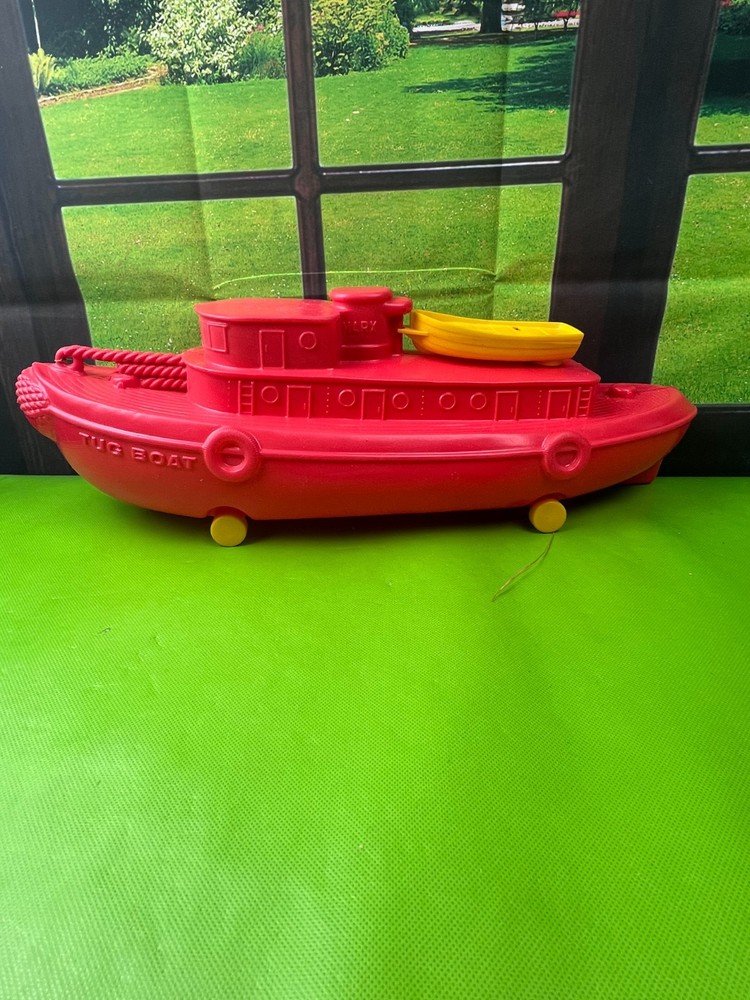 Marx Red Toy Tugboat Plastic Molded Pull Toy