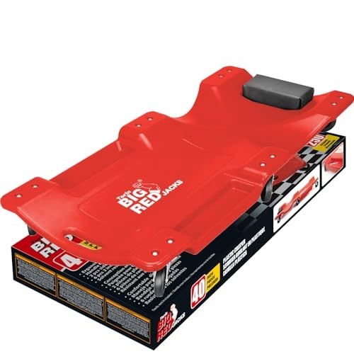 40" Rolling Garage Creeper with Padded Headrest, Tool Trays & 6 Casters - Red