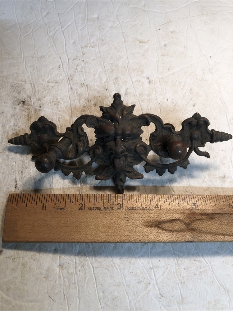 Ornate Face ANTIQUE Brass DRAWER PULLS  VICTORIAN ( DROP HANDLE)  3” centers