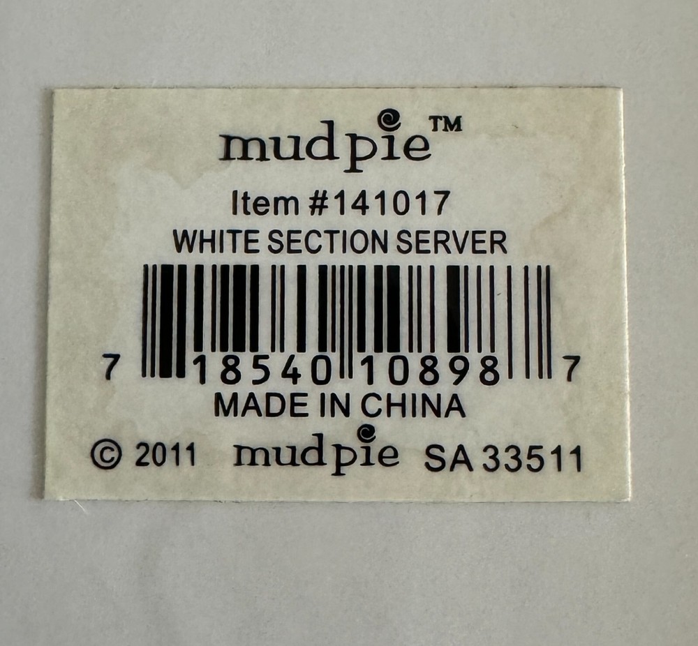 Mudpie 3 section Server 141017 white ceramic silver ball handles 19 1/2" x 8 1/4