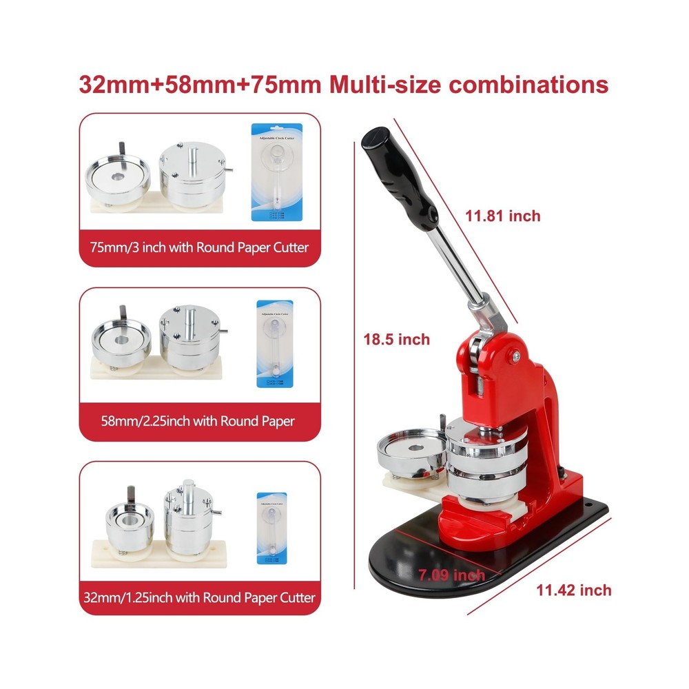 Button Maker Machine Multiple Sizes, DIY Button Press Machine 1.25 inch+2.25 ...
