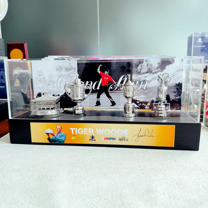 Tiger Woods Golf Grand Slam Trophy Display Case [Trophies Included]