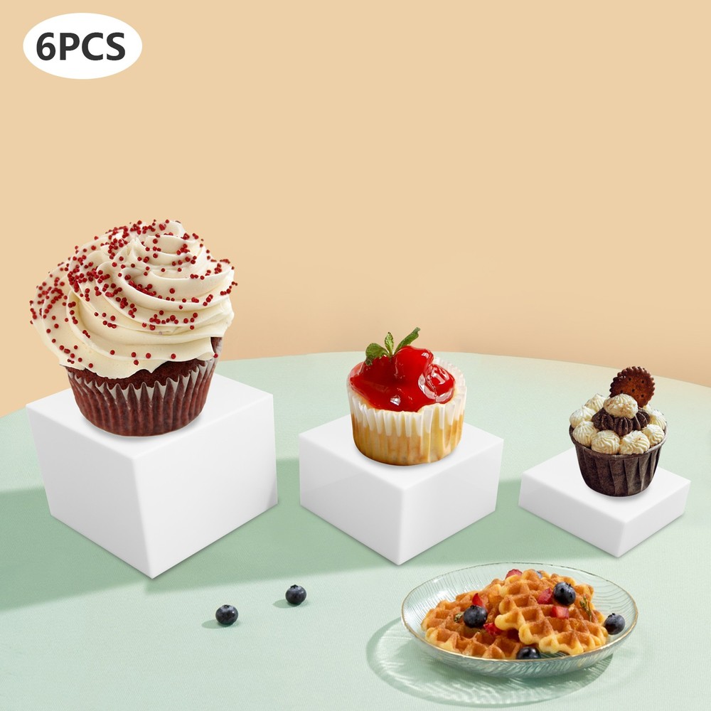 6Pcs White Rectangular Display Stands Pmma Tabletop Stands Three Sizes 11.02Lbs