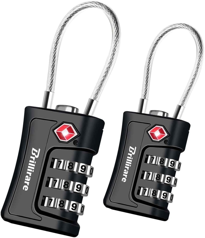 2 Pack TSA Approved Luggage Locks, Combination Travel Cable Padlock, Black