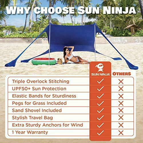 SUN NINJA Pop Up Beach Tent Sun Shelter UPF50+,Ground Pegs and Stability Poles