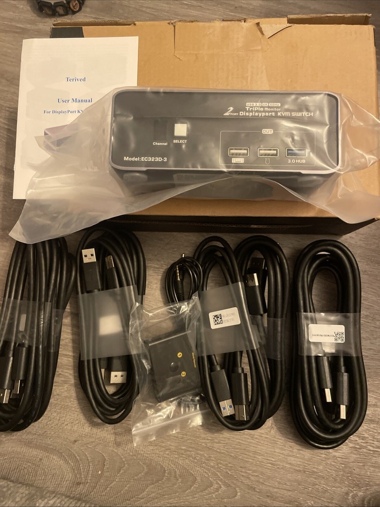 Terived 2 Computers 3 HDMI Monitors USB 3.0 KVM Switch 4K@60Hz w/ Cables