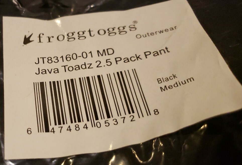 Frogg Toggs Java Toadz 2.5 Pack Pants Medium Black JT83160-01 New W Tags