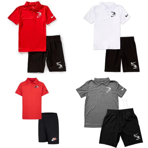 New Nike 3Brand Boys Short Sleeve Polo Shirt & Shorts Pick Size & Color