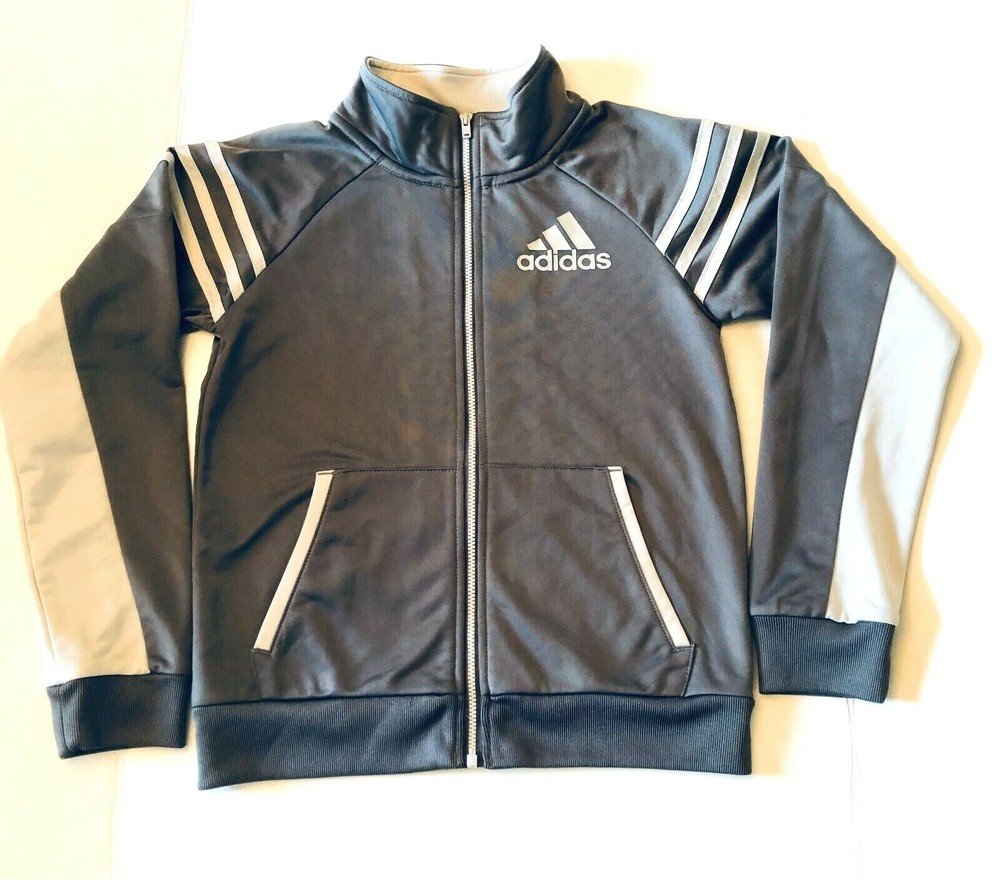 ADIDAS Boy's Polyester Full Zip-Up Track Jacket Gray Size Small