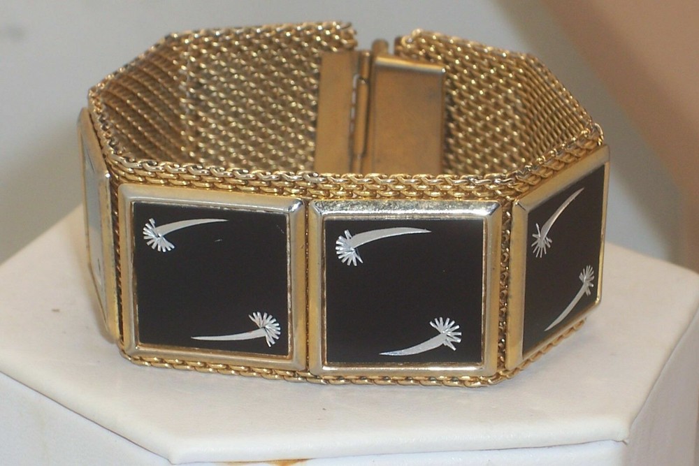 Vintage Wide Damacene Enamel Panel Bracelet