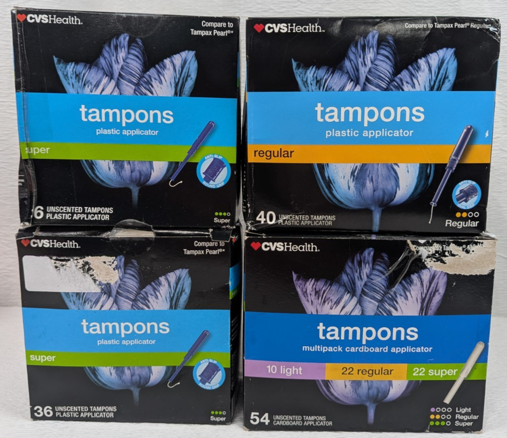 CVS Health - Plastic Tampons - Regular, Super, Light - 4 Boxes