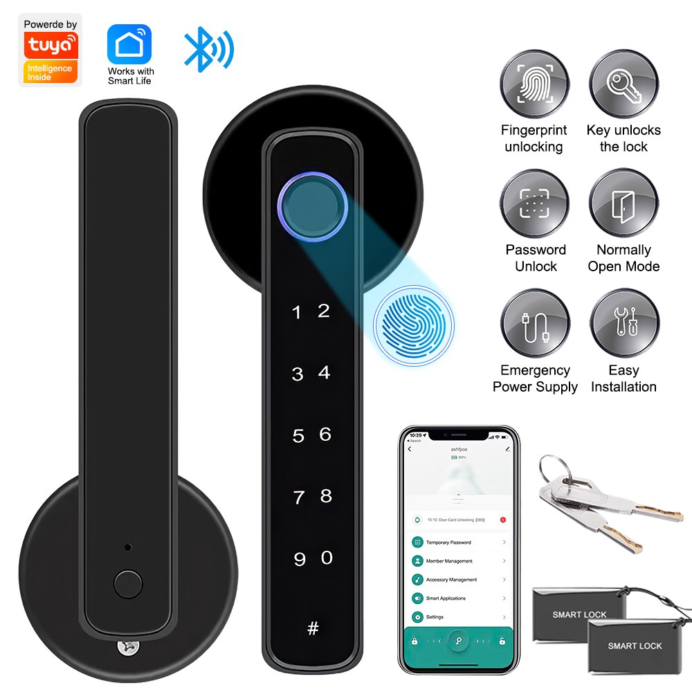 Electronic Smart Door Lock Handle Digital Fingerprint Password Bluetooth Key APP