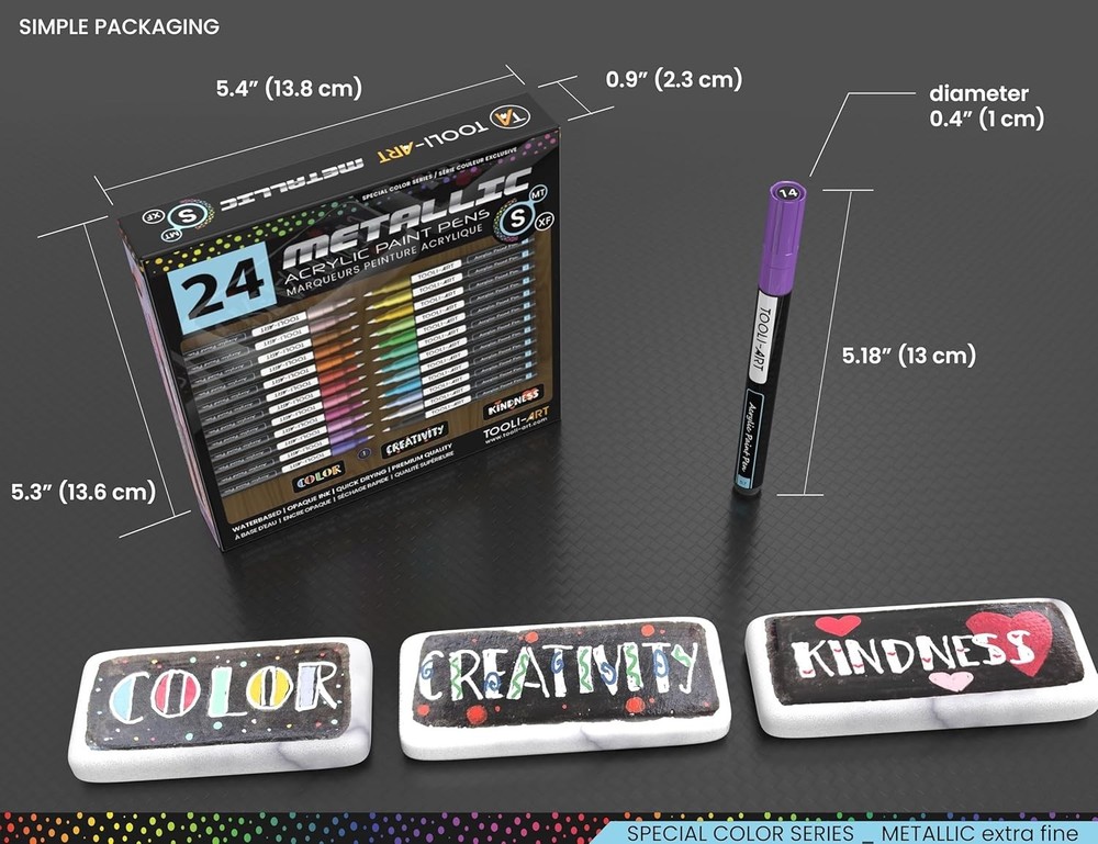 24 Metallic Acrylic Paint Markers Set - Extra Fine Tip