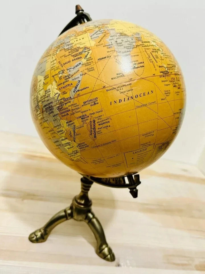 Antique Brass Globe With World Map, Tabletop Globe, New Year Gift,