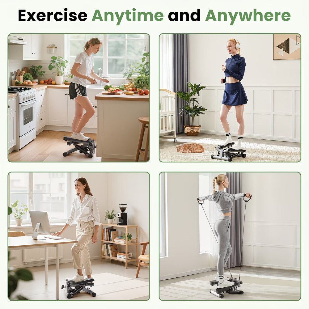 Mini Exercise Stepper with Resistance Bands - Compact Stair Stepper Machine for