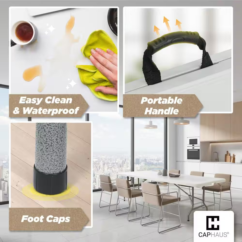 70.9 In. Gray Rectangle Steel Frame White Plastic Foldable Picnic Table