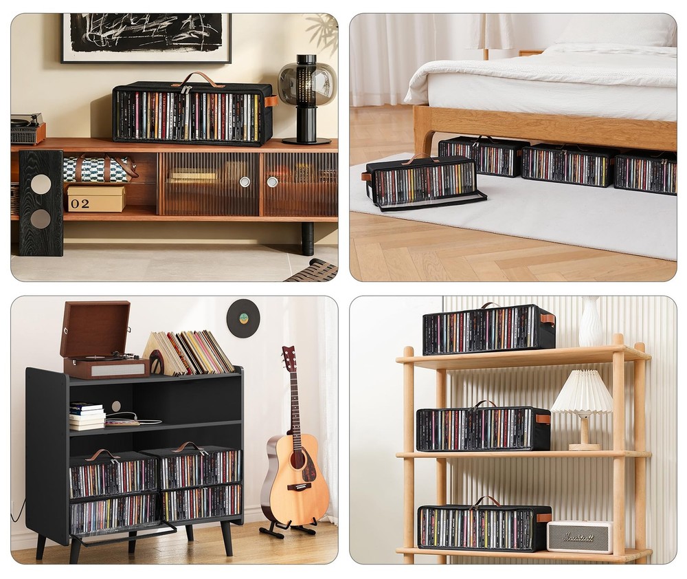 Clear Front CD Storage Box 4 Pack Dustproof Zippered Case Holder with Top & Side
