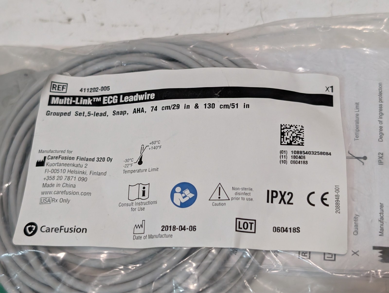 CareFusion 411202-005 Multi-Link ECG leadwire 5-lead snap AHA 29/51 in as shown