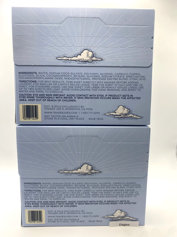 2 Boxes Trader Joe's Laundry Detergent Sheets (128 Loads) Eco-Friendly
