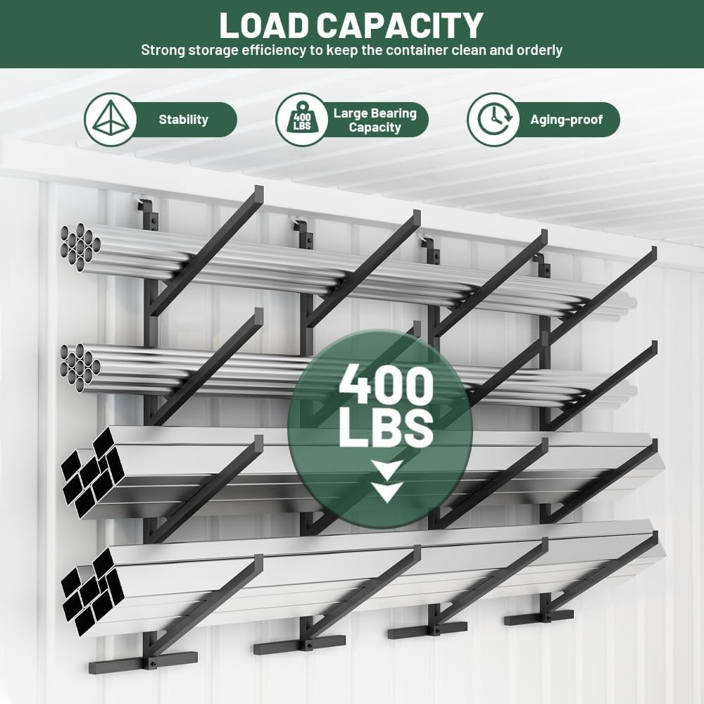 4 Pack Shipping Container Pipe Rack 4 Tier 64"H Steel No-Drill Shelving Brackets