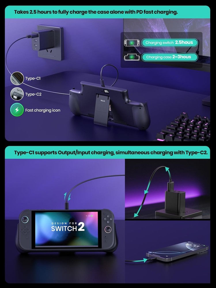 10000mAh Charging Dock for Nintendo Switch 2 JoyCon Controller Charging Docking