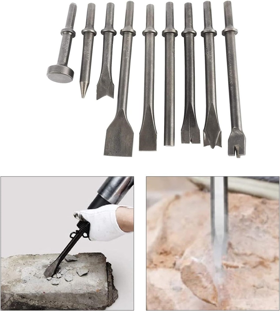 Pneumatic Chisel Set Air Hammer Punch Chipping Bits Drill Tool Concrete Brick