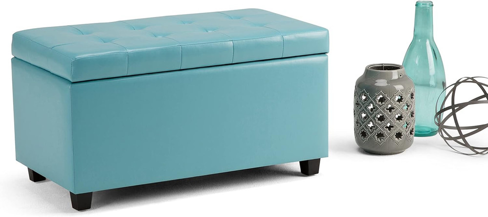 Cosmopolitan 34 Inch Wide Transitional Rectangle Storage Ottoman in Soft Blue Ve