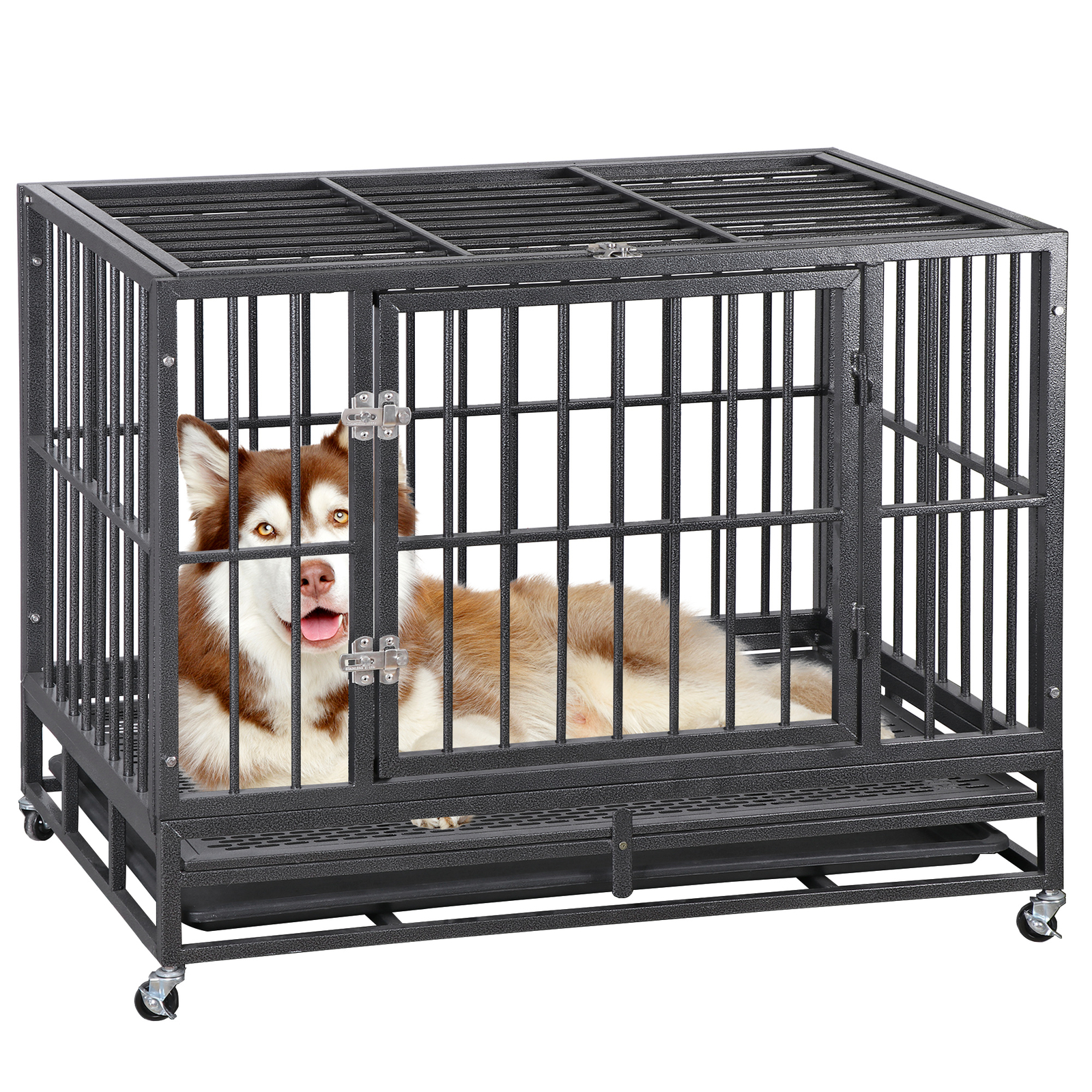 Heavy Duty Extra Large Dog Crate with Wheels - Indestructible 38Inch Chew Proof