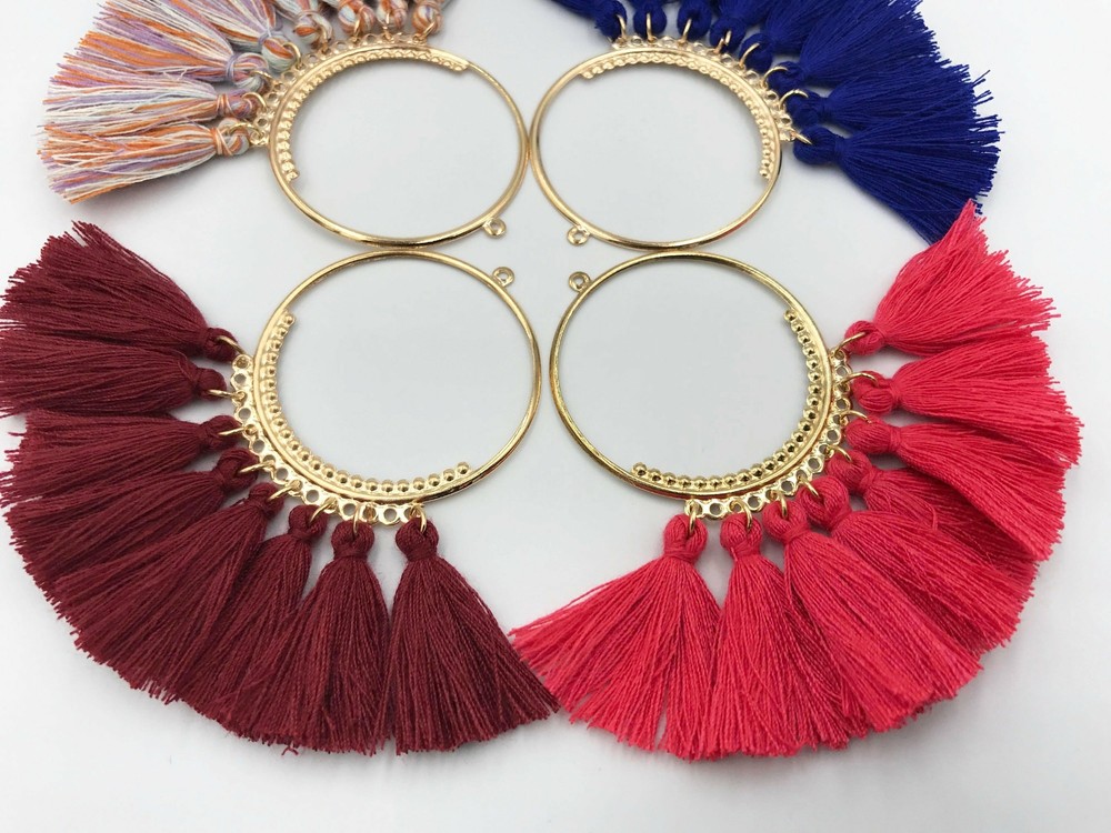 2pc, 5cm, Cotton Tassels In Light Round Copper Loop / Ring II