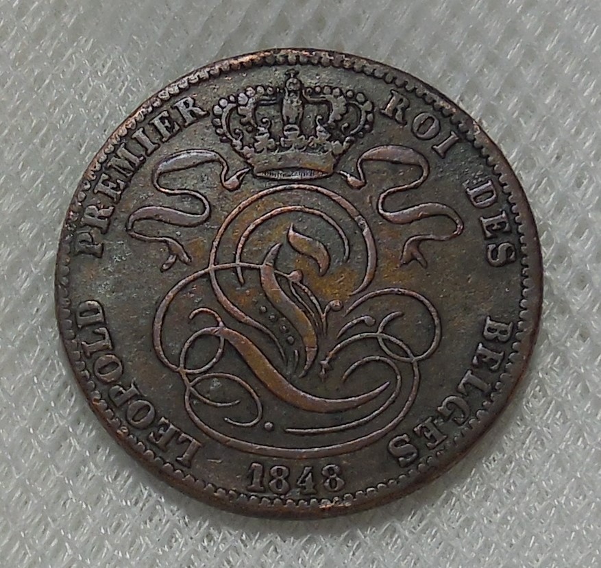 1848 BELGIUM 5 CENTIMES COPPER COIN