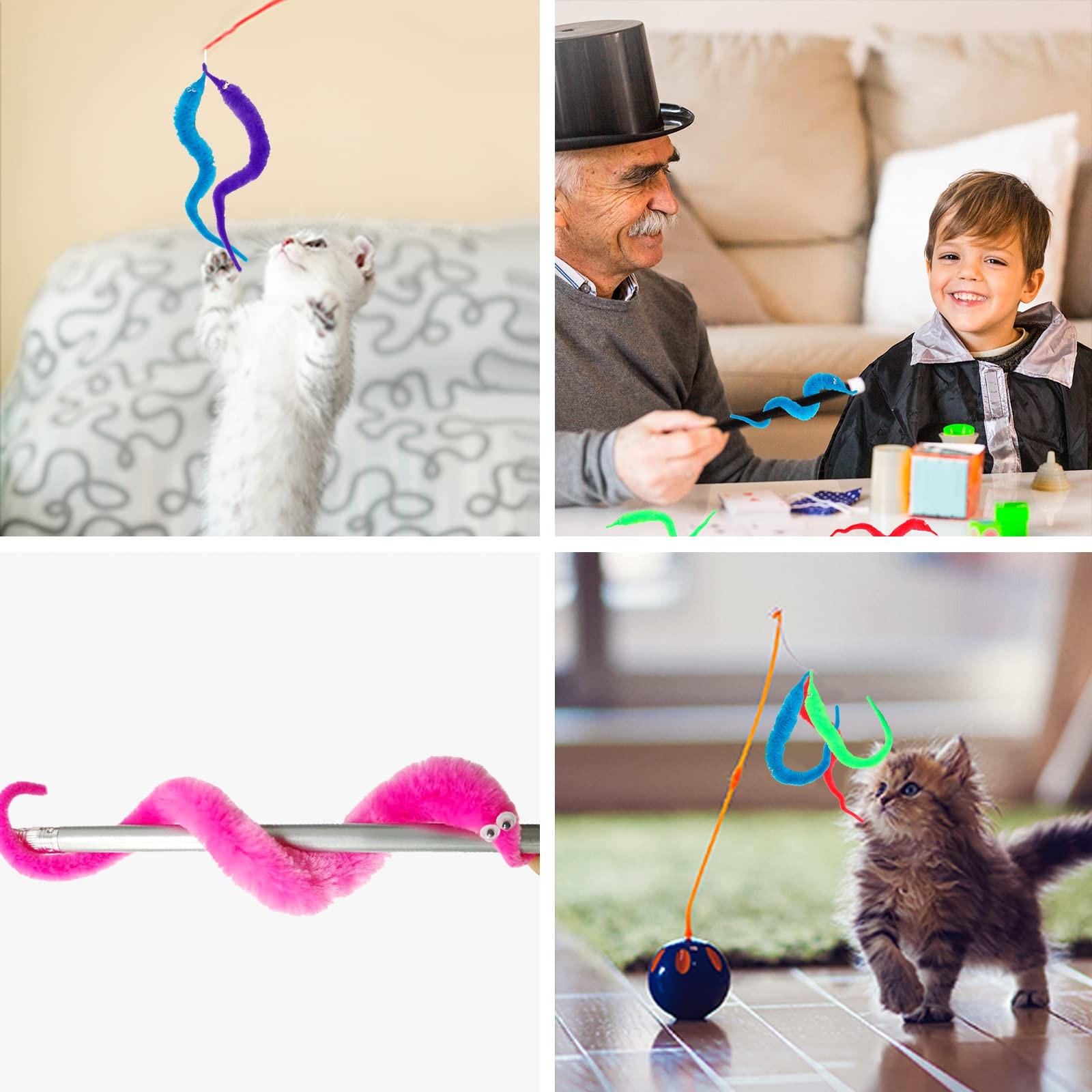 48 Pcs Magic Twisty Worm Wiggly Twisty Fuzzy Worms on a String Magic Worm Toy...