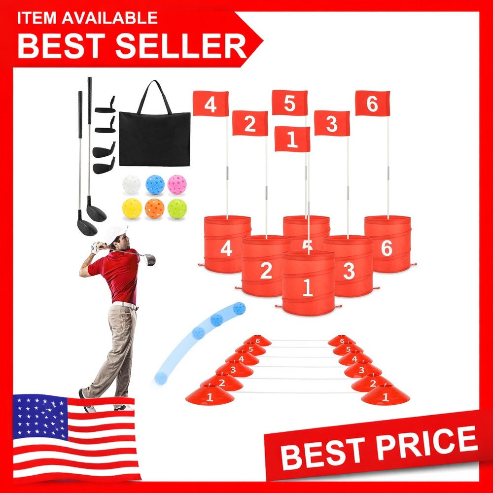 deAO 6 Hole Portable Backyard Golf Game Red