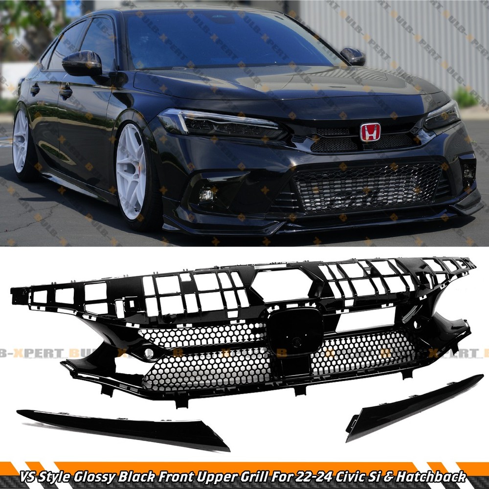 For 2022-2024 Civic Si & Hatchback VS Style Gloss Black Front Upper Grille Grill