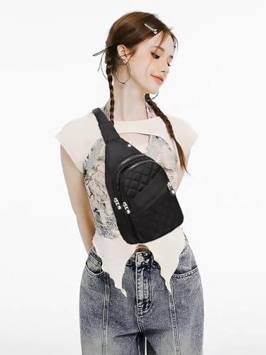 Crossbody Small Sling Backpack Sling Bag for Women, Chest Bag Dark Black