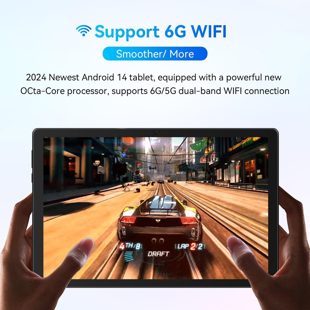 10.1" Android Tablet 10+128GB IPS LCD Touchscreen Octa-core Processor Wi-Fi