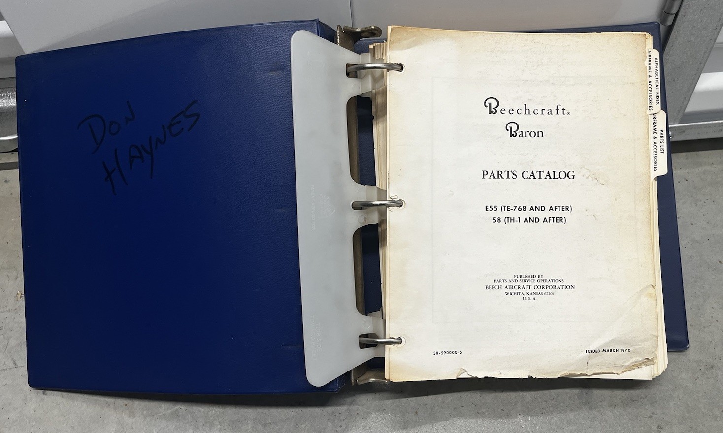 Beechcraft E55, 58 Baron Parts Catalog 58-590000-5 Original