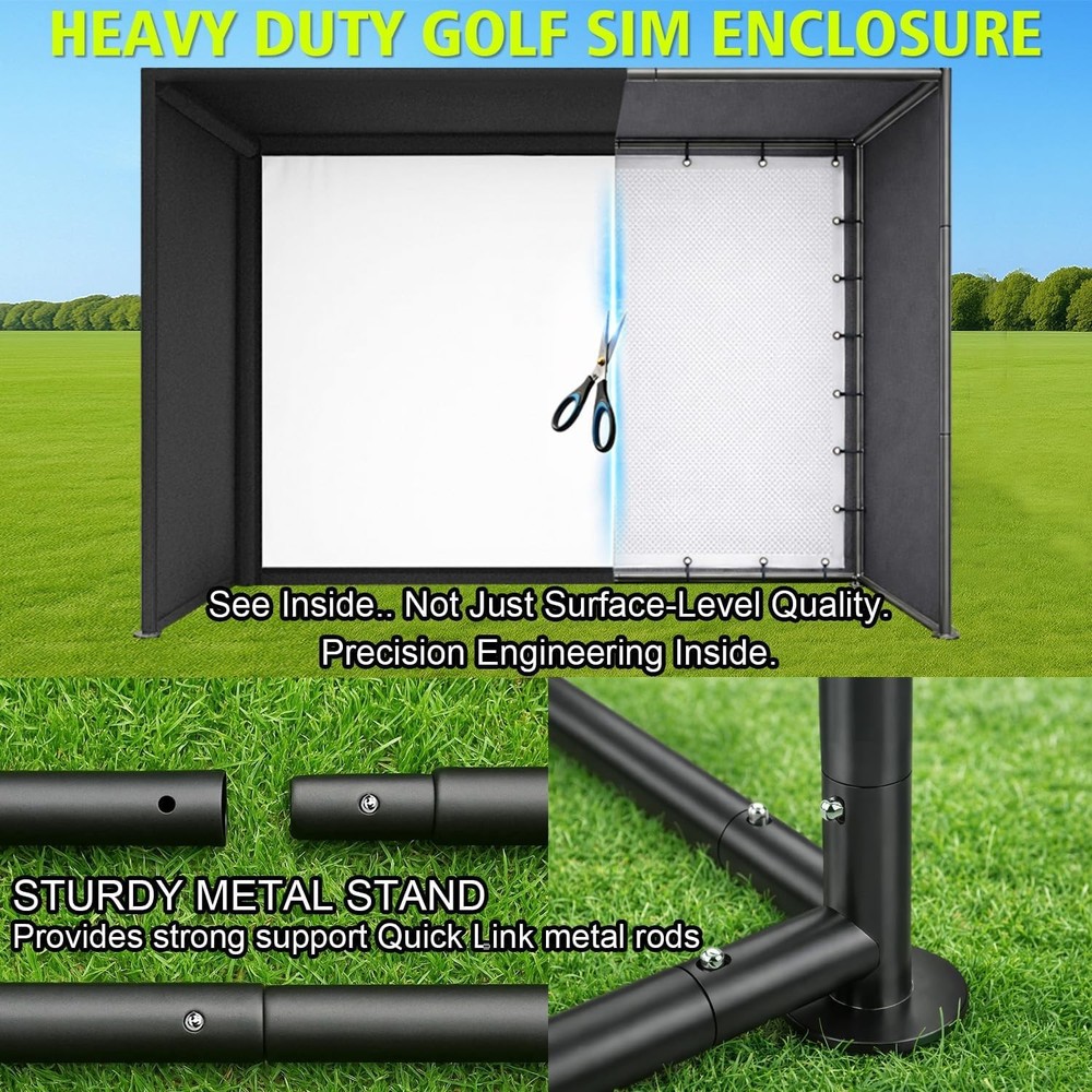 Golf Simulator Enclosure 10 x 8ft Impact Screen Golf Simulator Cage Practice Net