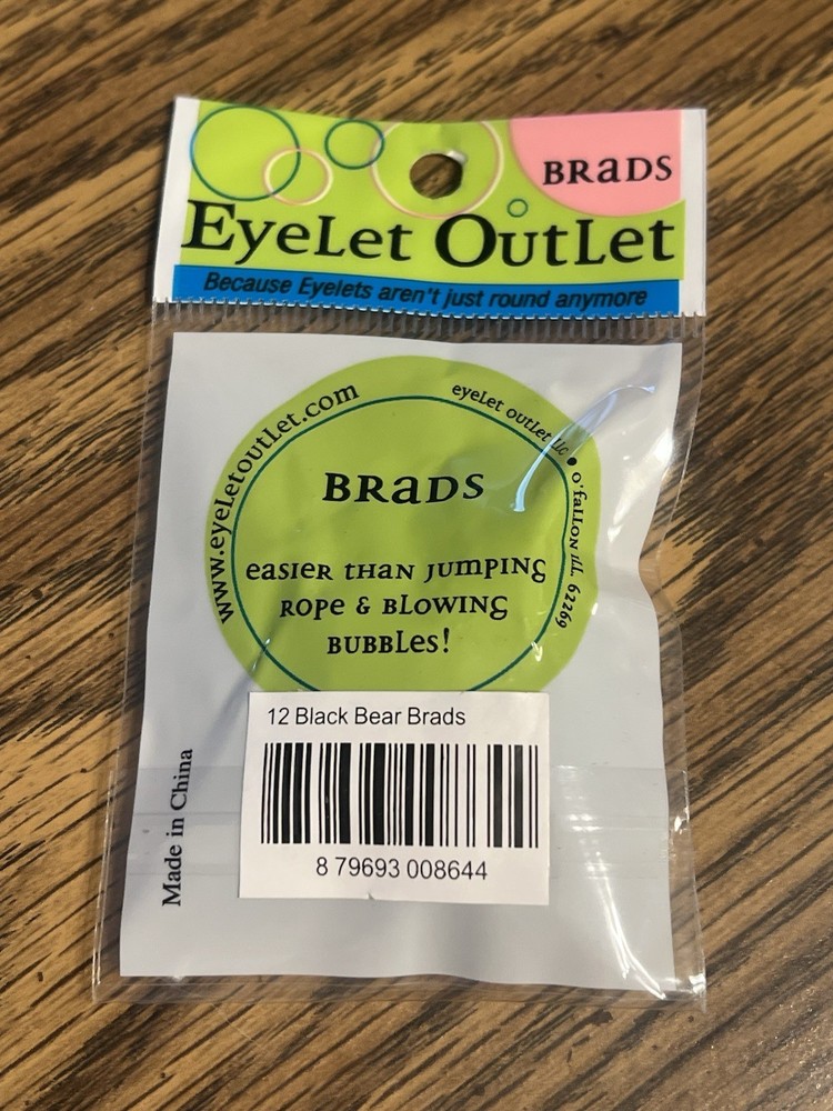 Eyelet Outlet Shape Brads 12/Pkg Black Bear Brads