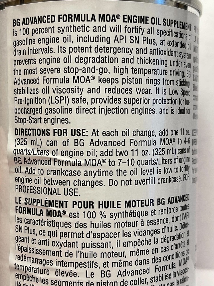 BG Advanced Formula MOA Synthetic Oil Additive For Engine Protection